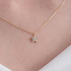 14K Solid Gold Small Star Pendant Necklace, North Star Gold Necklace,  Minimalist Star Charm Starbust Pendant, Real Gold Tiny Pendant