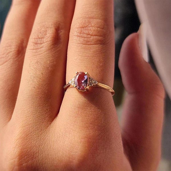 14k Solid Gold Oval Cut Birthstone Ring Wedding Ring Etsy Canada