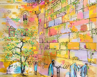 Kotel Painting, Wall of Prayer - 3D Painting on Glass of the Western Wall (Kotel), Wailing Wall prayers, Jewish Painting, Colorful Kotel Art