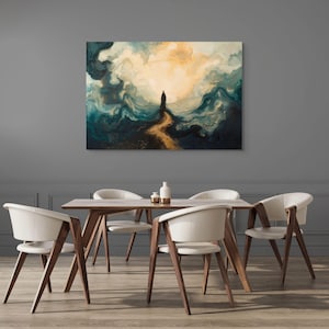 Black and White Moses Crossing The Sea,  Abstract Exodus Painting - Modern Judaica Artwork