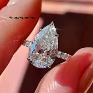 3 CT Pear Cut Moissanite Engagement Ring, 14K Solid Yellow Gold Ring, Pear Cut Hidden Halo Anniversary Ring, Pear Cut Wedding Ring Gifts Her