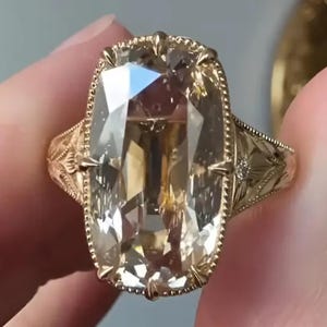 Old Mine 7 CT Elongated Cushion Cut Moissanite Ring Bezel Set Engagement Ring 14K Gold Wedding Ring Antique Diamond Ring Anniversary Ring