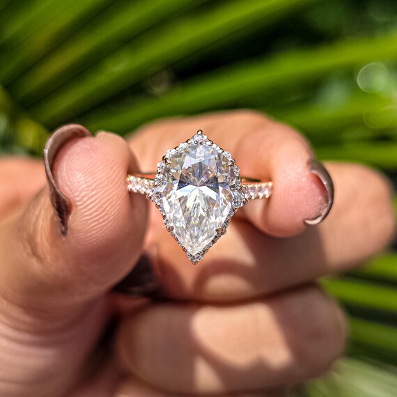 3 CT Hidden Halo Unique Style Pear Cut Moissanite Diamond Ring Classic Hidden Halo Pave Engagement Ring Anniversary Surprise Gift For Women
