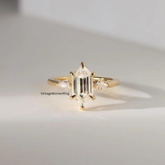 2CT Step Cut Dutch Marquise Moissanite Three Stone Wedding Ring 14K Solid Gold Promise Engagement Ring Wedding Anniversary Gift Ring For Her