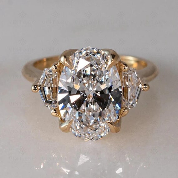Three Stone Oval Cut Moissanite Engagement Ring 14K Solid Gold Elongated Oval Moissanite Wedding Ring Propose Ring Sterling Anniversary Ring