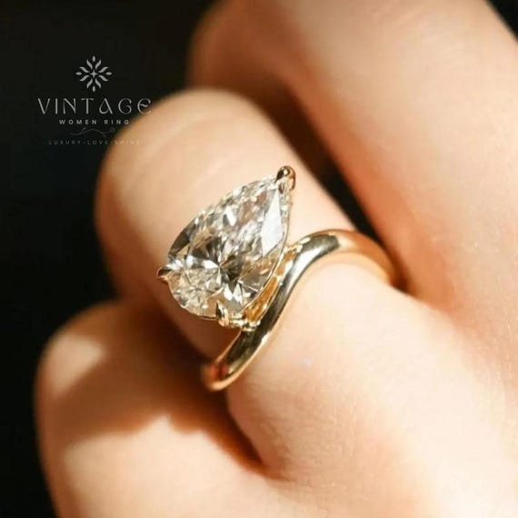 3 CT East West Pear Cut Moissanite Engagement Ring 14K Yellow Gold Wedding Ring Pear Horizontal Ring Promise Anniversary Gift Ring For Her