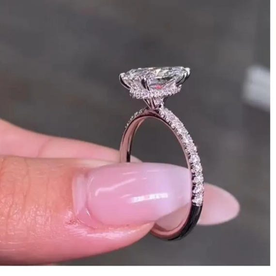 3 CT Classic Pear Moissanite Diamond Ring Gorgeous Hidden Halo Anniversary Ring 14K Solid Gold Promise Ring For Her Wedding Anniversary Ring