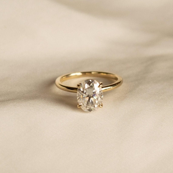 2 CT Moissanite Ring, Oval Moissanite Ring, Solitaire Engagement Ring, 18K Yellow Gold Ring, Prong Set Moissanite Ring Promise Ring For Her