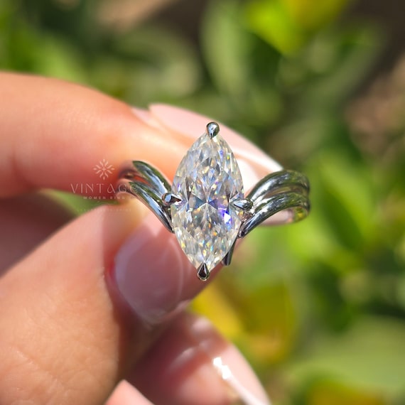 Marquise Cut Engagement Ring Set Unique Moissanite Solitaire Ring Set 14K White Gold Wedding Band Vintage Bridal Ring Set Promise Ring Set