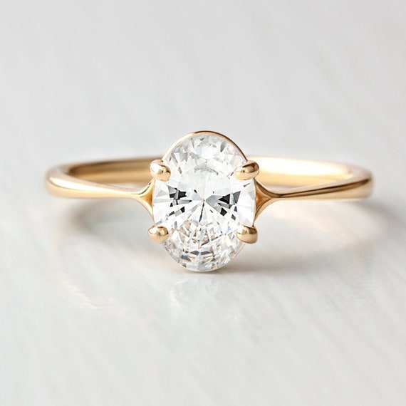 1.33CT Oval Moissanite Engagement Ring | 8x6mm Solitaire in 18K Solid Gold | Classic Oval Diamond Wedding Ring Gift for Her