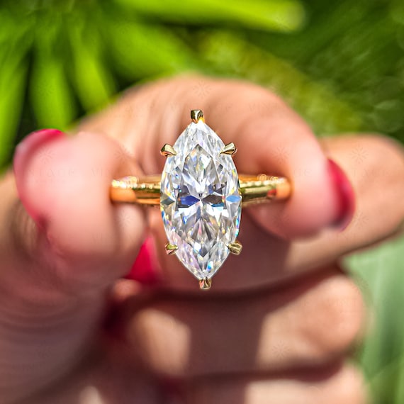 3 CT Marquise Cut Moissanite Engagement Ring 14K Solid Gold 6 Prong With Hidden Halo Elongated Marquise Promise Ring Wedding Gift For Women