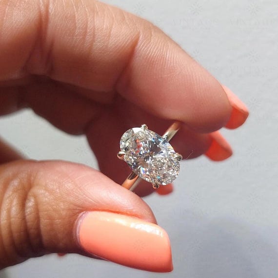 3 CT Oval Cut Solitaire Engagement Ring Moissanite Statement Ring 14K Gold Dainty Wedding Ring Classic 4 Prong Set Promise Ring Gift For Her
