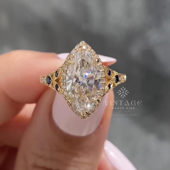 3 CT Vintage Marquise Moissanite Engagement Ring 925 Sterling Silver Victorian Engraved Wedding Ring Promise Rings For Women Handmade Ring