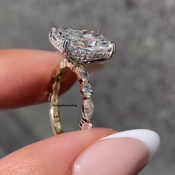 3 CT Radiant Cut Moissanite Engagement Ring Radiant Cut Hidden Halo Ring 14K Solid Gold Promise Ring Solitaire Wedding Gift Ring For Her