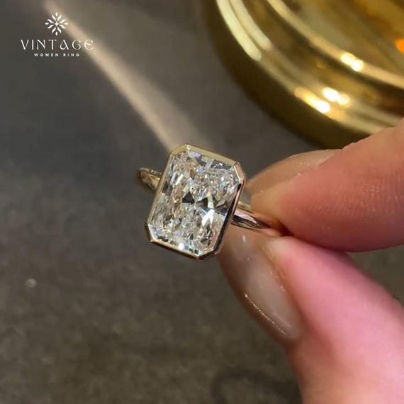2.5 Ct Radiant Cut Solitaire Bezel Engagement Ring Radiant Solitaire14K Gold  Wedding Ring Radiant Cut Bezel Ring Promise Solitaire Ring Her
