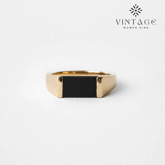 2 Ct Black Onyx Men's Ring, 14k Solid Gold Handmade Jewelry, Baguette Onyx Ring Gifts, Father's Day Gift, Onyx Baguette Anniversary Ring