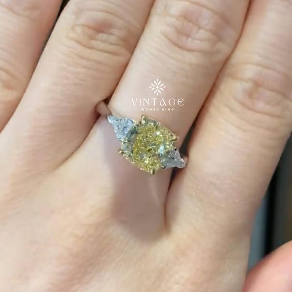 2 Ct Canary Yellow Cushion Cut Moissanite Engagement Ring | 14K Gold Hidden Halo Ring | Solitaire Ring | Fancy Yellow Cushion Ring For Women