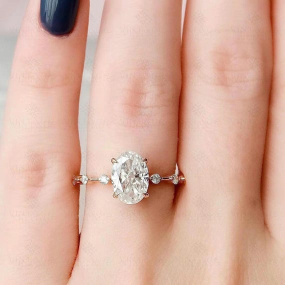 3ct Oval Moissanite Engagement Ring: 18K Rose Gold Anniversary Promise Ring