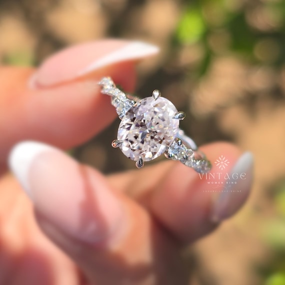 Oval Moissanite Bridal Ring 2Ct Diamond Bridal Ring Rose White Gold Matching Ring Moissanite Engagement Ring Anniversary Ring Gift For Her