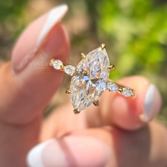 2.5 CT Marquise Cut Moissanite Engagement Ring 14K Solid Gold Stackable Ring Promise Ring Wedding Ring Anniversary Gift Ring For Her