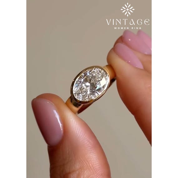 2 Ct Oval Moissanite Engagement Ring Oval Diamond Ring, Bezel Setting, Solitaire Ring, Anniversary Ring, Promise Bezel Setting Gift For Her