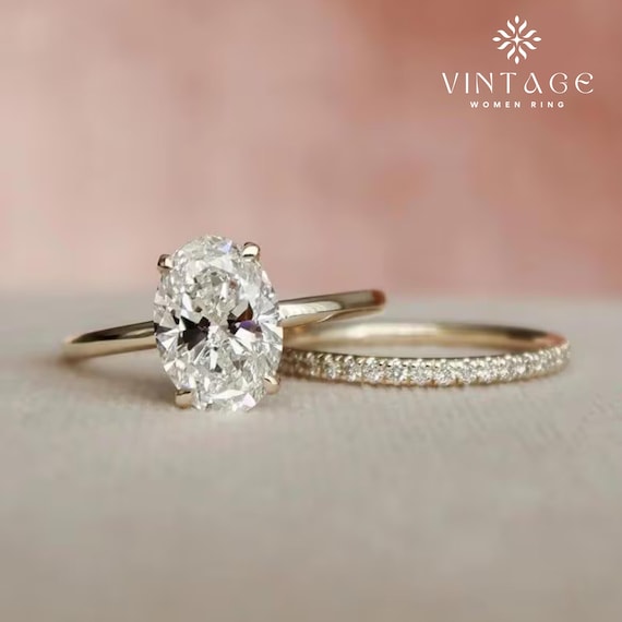 2CT Oval Moissanite Wedding Ring Set for Her | Vintage Art Deco Bridal Bands | Hidden Halo Engagement Ring | Elegant Bridal Jewelry Gift