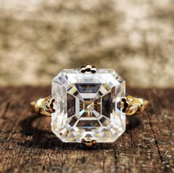 Asscher Cut Moissanite Wedding Ring, 14K Solid Gold Engagement Ring, Split Shank Ring, Asscher Cut Diamond, Anniversary Ring, Promise Ring