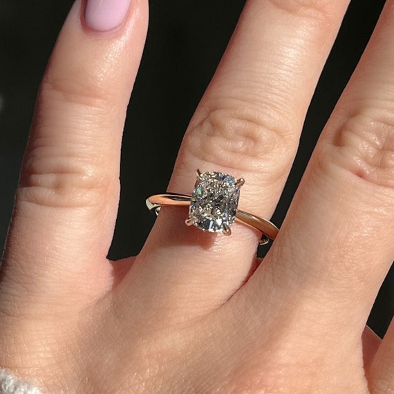 Forever One Cushion Cut Solitaire Engagement Ring 14k Solid Gold Moissanite Cushion Ring Cushion Solitaire Ring Proposal Gift Ring For Her