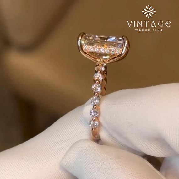 4 CT Radiant Cut Moissanite Engagement Ring 14K Solid Gold Hidden Halo Wedding Anniversary Solitaire Ring Proposal Gift Ring For Girlfriend