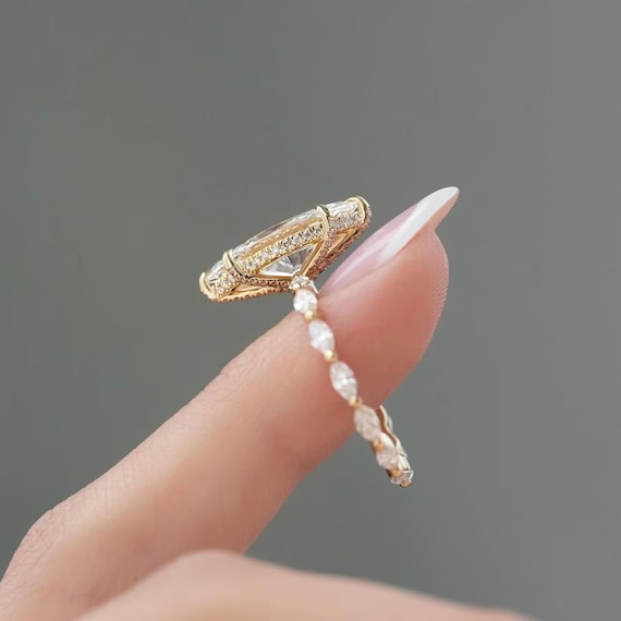 3CT Marquise Moissanite Engagement Ring | 14K Yellow Gold Solitaire Ring | Elongated Bridal Ring for Women | Elegant Jewelry Gift