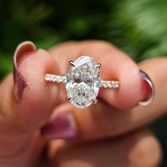 2CT Oval Cut Moissanite Engagement Ring Oval Solitaire Moissanite Ring 14k Solid Gold Ring Anniversary Gift Ring For Her Hidden Halo Ring