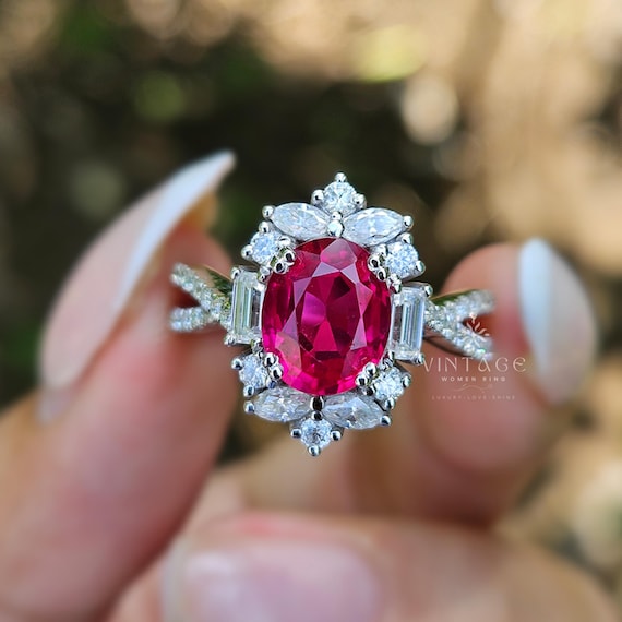 Vintage Pink Sapphire Engagement Ring 14K solid Gold Unique Oval Wedding Ring for Women Diamond Cluster Filigree Ring Anniversary Gift Ring