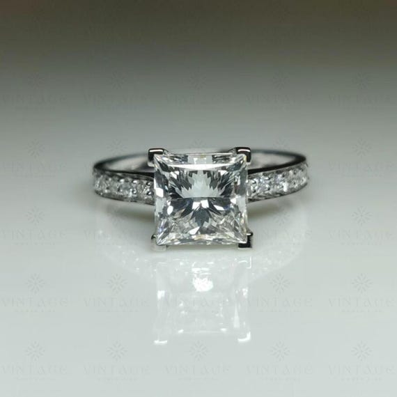 2CT Princess Cut Engagement Ring 14K Solid Gold Promise Ring Moissanite Half Eternity Ring Four-Prong Princess Ring Wedding Proposal Ring