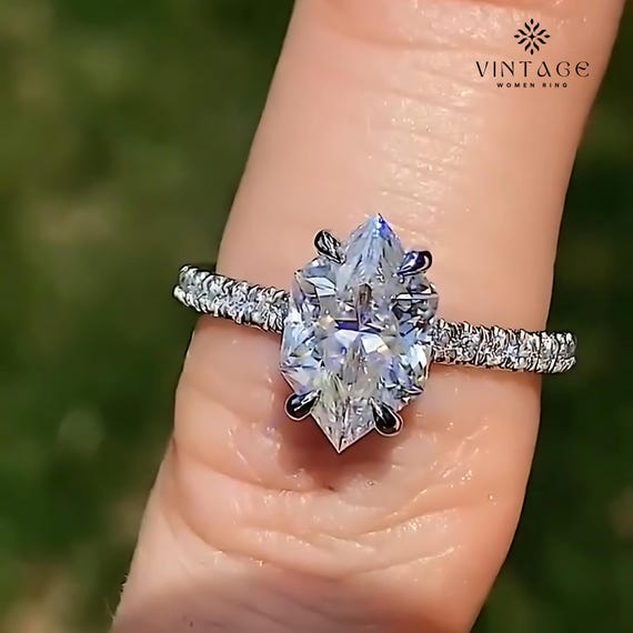 1.50 CT Marquise Moissanite Engagement Ring: 14K White Gold Hidden Halo