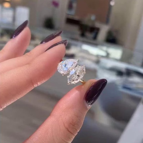 Toi et Moi Moissanite Ring: Pear & Marquise Two-Stone Engagement Ring