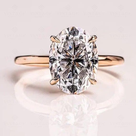 3CT Oval Cut Moissanite Engagement Ring Oval Solitaire Moissanite 14k Solid Gold Ring Anniversary Gift Ring Vintage Promise Ring For Her