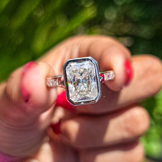 4 CT Radiant Cut Bezel Set Moissanite Engagement Ring 14K Solid Gold Wedding Ring Radiant Diamond Solitaire Ring Anniversary Ring For Women