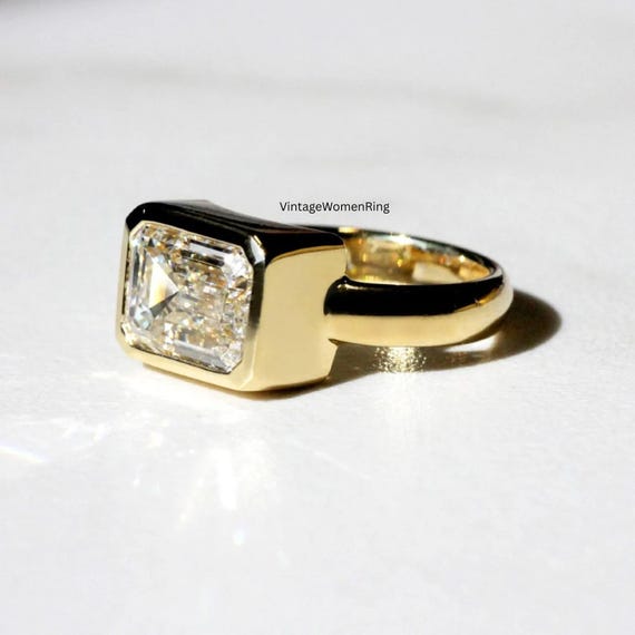 3 Ct Emerald Cut Moissanite Engagement Ring Gift for Best Friend Anniversary Promise Ring | Ring Set For Bride Bezel Set Emerald Cut Ring