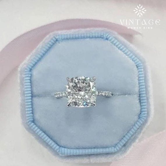 3 CT Cushion Cut Moissanite Engagement Ring 14K White Gold Wedding Ring Cushion Cut Diamond Promise Engagement Ring Anniversary Gift For Her