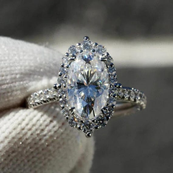 3CT Halo Oval Cut Engagement Rings Oval Cut Diamond Halo Ring 14K Solid Gold Unique Engagement Ring Proposal Ring Gift for Girlfriend