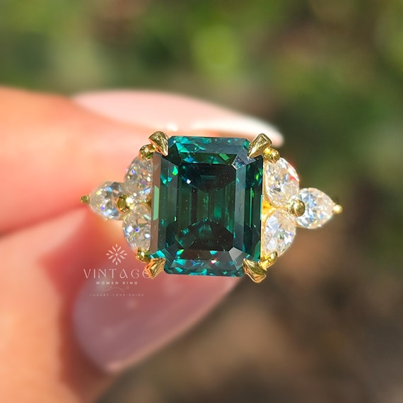 Emerald Cut Moissanite Emerald Cut Solitaire Ring 14K Solid Gold Minimalist Ring Statement Art Deco Wedding Ring Anniversary Gift for Women