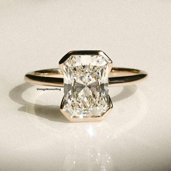 3 CT Radiant Cut Engagement Ring 14K Solid Gold with a half-bezel Setting, A Classic Choice For Engagement Gift, Birthday Gift, Promise Ring