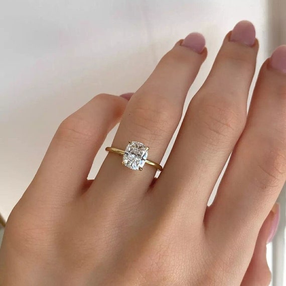 1.50ct Cushion Cut Moissanite Solitaire Engagement Ring, 18k Yellow Gold Diamond Wedding Ring For Bridal, Anniversary Ring Gift For Her