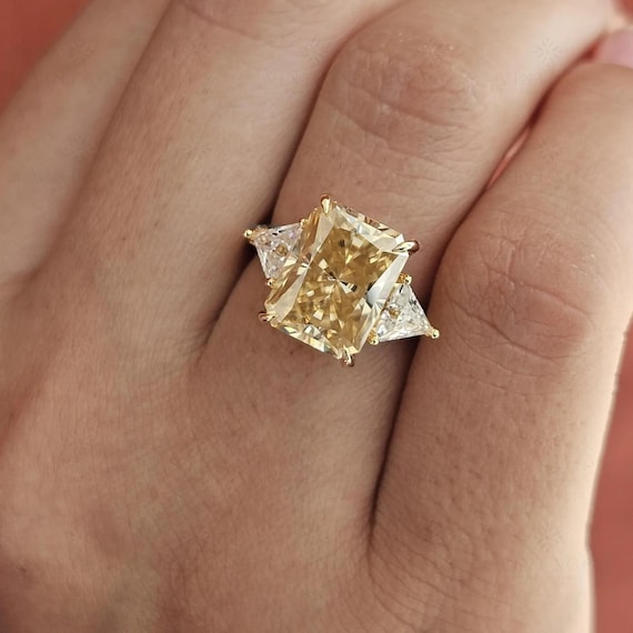 5 Ct Canary Yellow Moissanite Radiant Cut 18k Gold Engagement Ring