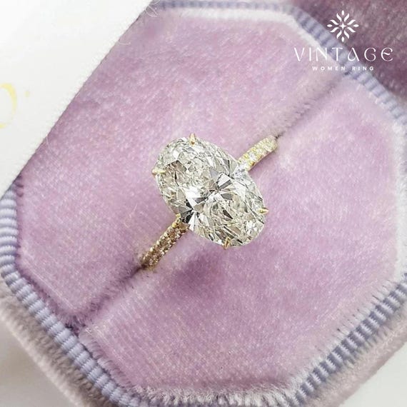 2CT Oval Cut Moissanite Engagement Ring Unique Wedding Ring Bridal Ring 14K Solid Gold Hidden Halo Proposal Ring Solitaire Ring For Her
