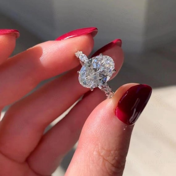 3CT Oval Cut Diamond Ring Classic Engagement Ring Hidden Halo Wedding Ring 14K Solid Gold Anniversary Ring Solitaire Proposal Ring For Her