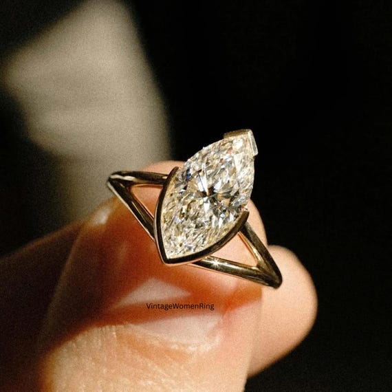 Art Deco Vintage Ring 2.00 Ct Marquise Simulated Diamond Solid 925 Sterling Silver Wedding Engagement Bridal Ring Promise Ring Gift For Her