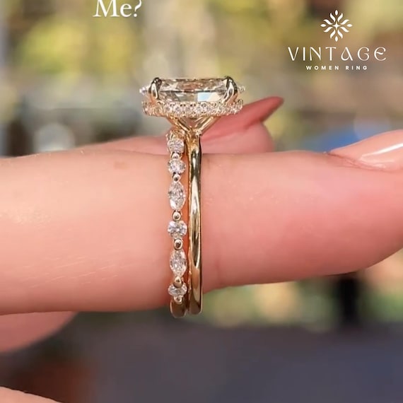 3 CT Oval Moissanite Ring Set: 14K Gold Wedding Anniversary Bridal Ring