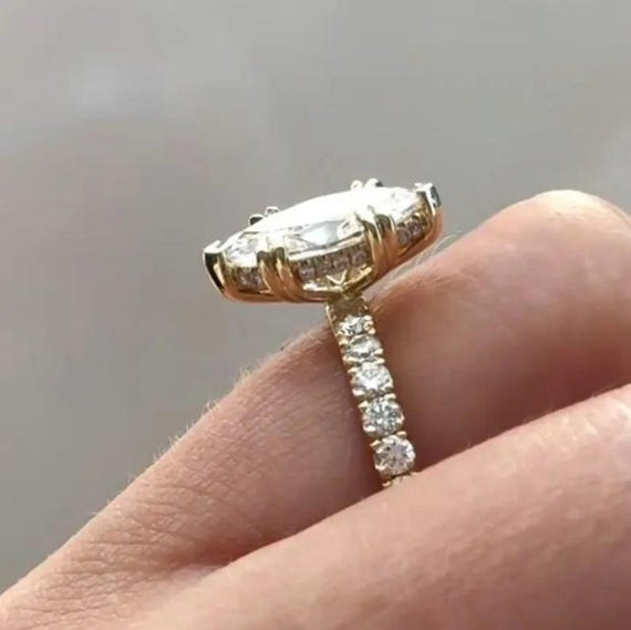 Marquise Cut Moissanite Engagement Ring | Hidden Halo 6 Claw Solitaire Ring | Designer Wedding Band | Elegant Gift for Her Jewelry