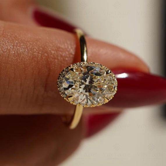 1.5 CT Oval Moissanite Engagement Ring 14K Solid Gold Hidden Halo Vintage Gift Promise Ring Solitaire Wedding Ring Anniversary Gifts For Her